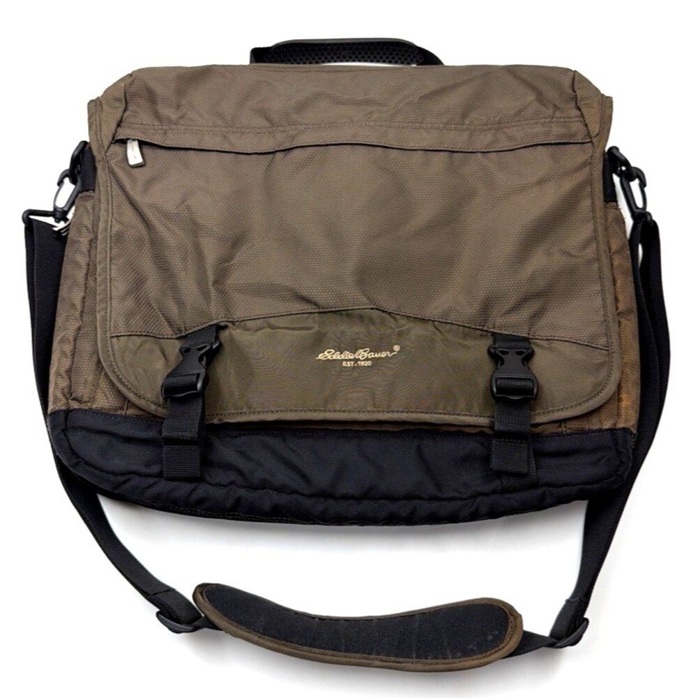 Eddie Bauer 15" Messenger Bag Laptop Briefcase Brown Black Shoulder Travel Bag